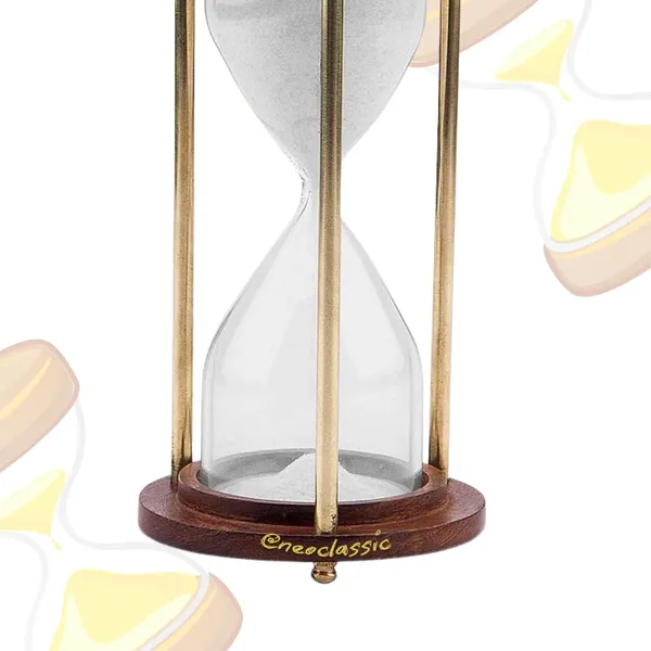 NEO_CLASSIC_5-Minute_Vintage_Hourglass_Timer_|_Brass_&_Wooden_Sand_Clock_with_White_Sand_|_Decorative_Desk_Timer_for_Tea,_Yoga,_Study_&_Office_Décor_|_4_Inch