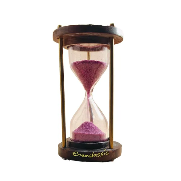 NEO_CLASSIC_5-Minute_Vintage_Hourglass_Timer_–_Brass_&_Wood_Sand_Clock_for_Décor_&_Study_(4_Inch,_Pink)