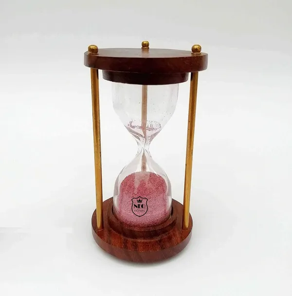 NEO_CLASSIC_Vintage_Brass_&_Wood_Sand_Timer_–_5_Minute_Hour_Glass_Sand_Clock_for_Décor_&_Tea_Making_(8_Inch,_Pink)