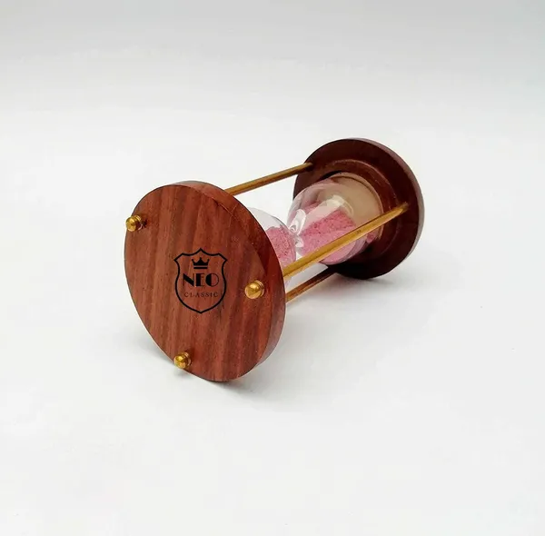 NEO_CLASSIC_Vintage_Brass_&_Wood_Sand_Timer_–_5_Minute_Hour_Glass_Sand_Clock_for_Décor_&_Tea_Making_(8_Inch,_Pink)