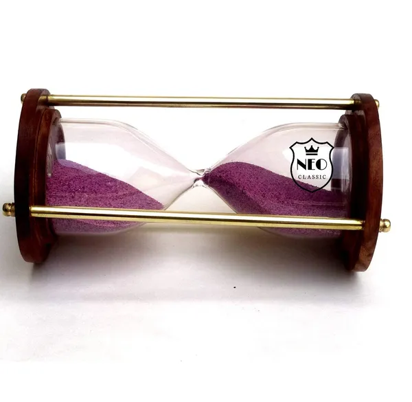 NEO_CLASSIC_Vintage_Brass_&_Wood_Sand_Timer_–_5_Minute_Hour_Glass_Sand_Clock_for_Décor_&_Tea_Making_(8_Inch,_Pink)