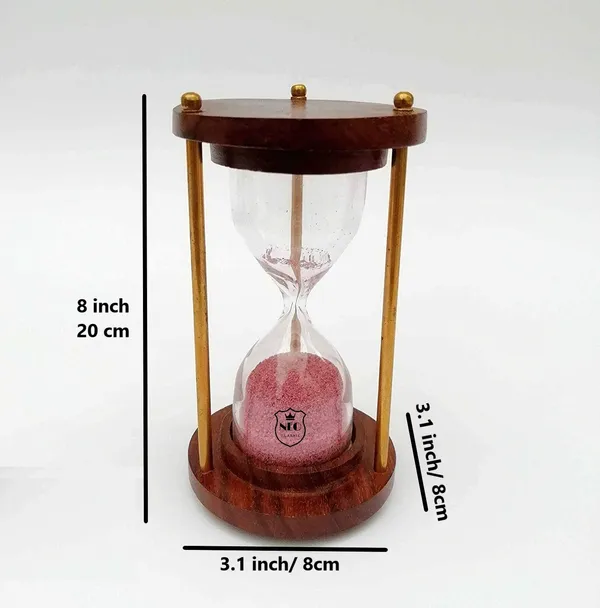 NEO_CLASSIC_Vintage_Brass_&_Wood_Sand_Timer_–_5_Minute_Hour_Glass_Sand_Clock_for_Décor_&_Tea_Making_(8_Inch,_Pink)