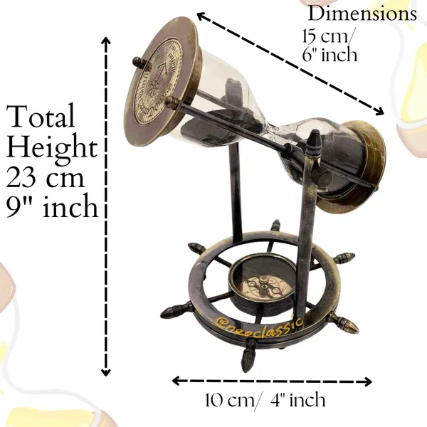 NEO_CLASSIC_Antique_Brass_Sand_Timer_with_Compass_–_Vintage_Nautical_Hourglass_Décor_(5_Minutes)