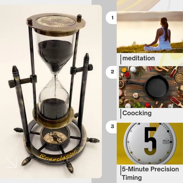 NEO_CLASSIC_Antique_Brass_Sand_Timer_with_Compass_–_Vintage_Nautical_Hourglass_Décor_(5_Minutes)