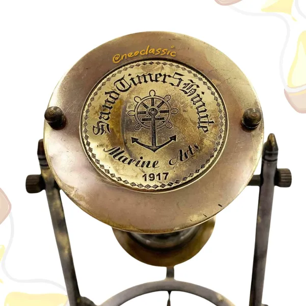 NEO_CLASSIC_Antique_Brass_Sand_Timer_with_Compass_–_Vintage_Nautical_Hourglass_Décor_(5_Minutes)