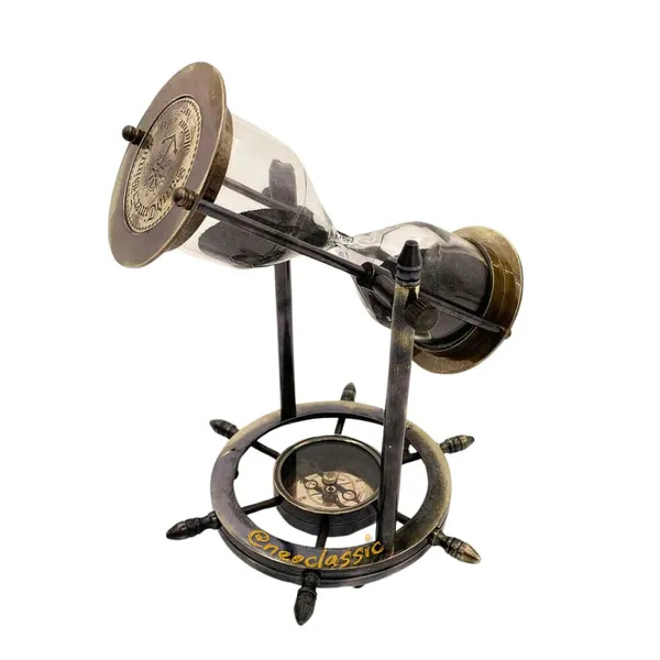 NEO_CLASSIC_Antique_Brass_Sand_Timer_with_Compass_–_Vintage_Nautical_Hourglass_Décor_(5_Minutes)