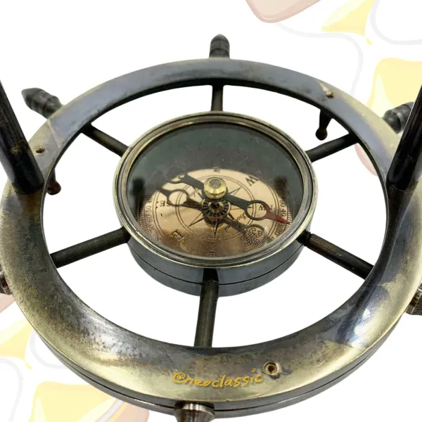 NEO_CLASSIC_Antique_Brass_Sand_Timer_with_Compass_–_Vintage_Nautical_Hourglass_Décor_(5_Minutes)