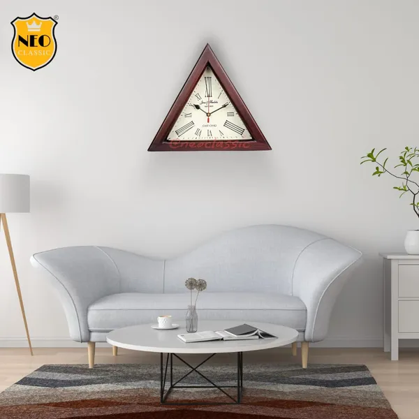 NEO_CLASSIC_Wooden_Wall_Clock_with_Roman_Numerals_|_Triangle_Shape_Decorative_Clock_for_Home_&_Office_Décor_|_Handcrafted_Table_&_Wall_Mount_Design_|_16_Inch