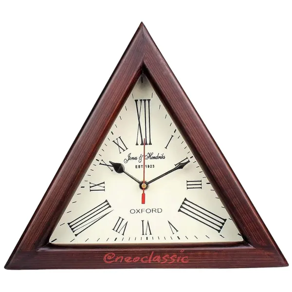 NEO_CLASSIC_Wooden_Wall_Clock_with_Roman_Numerals_|_Triangle_Shape_Decorative_Clock_for_Home_&_Office_Décor_|_Handcrafted_Table_&_Wall_Mount_Design_|_16_Inch
