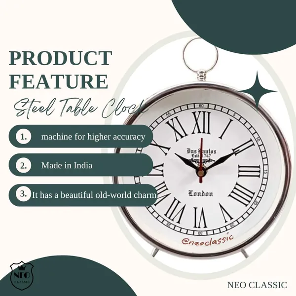 NEO_CLASSIC_Steel_Table_Desk_Clock_–_Traditional_Heavy_Metal_Decorative_Clock_for_Home_&_Office