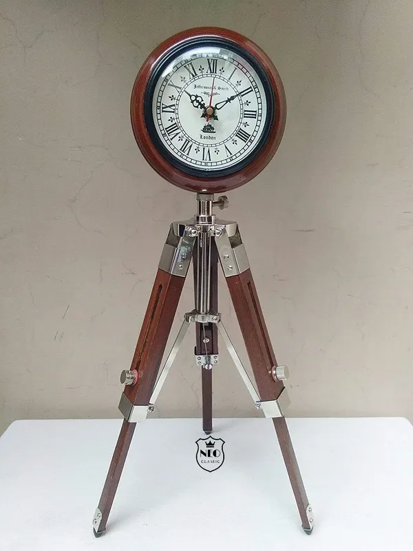 NEO_CLASSIC_Wooden_Tripod_Stand_Clock_|_Vintage_Brass_Antique_Look_Floor/Table_Clock_|_Adjustable_Decorative_Home_Decor_|_18_Inch