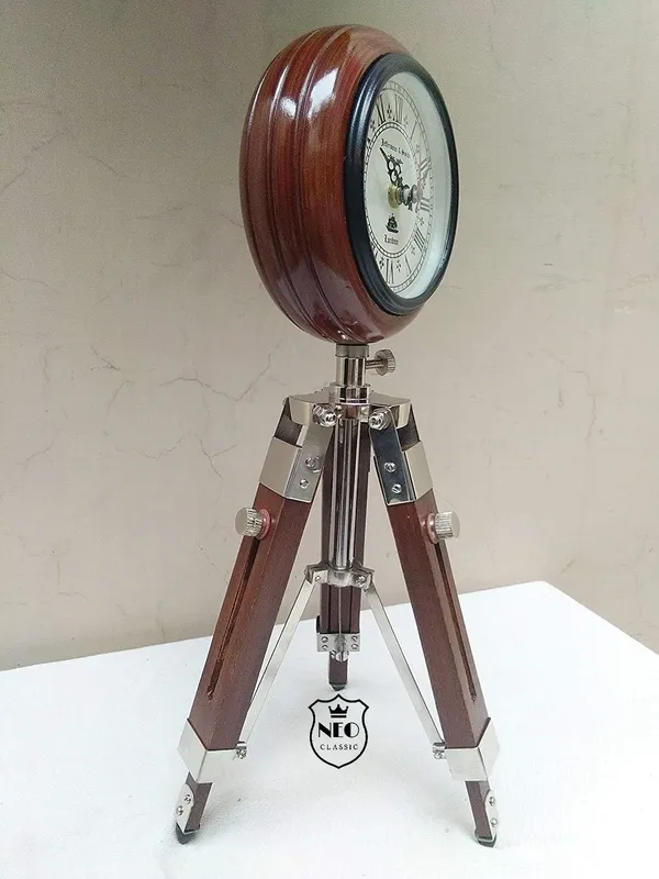 NEO_CLASSIC_Wooden_Tripod_Stand_Clock_|_Vintage_Brass_Antique_Look_Floor/Table_Clock_|_Adjustable_Decorative_Home_Decor_|_18_Inch