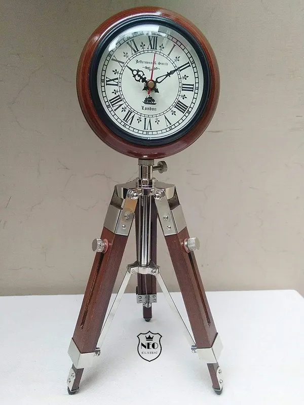NEO_CLASSIC_Wooden_Tripod_Stand_Clock_|_Vintage_Brass_Antique_Look_Floor/Table_Clock_|_Adjustable_Decorative_Home_Decor_|_18_Inch