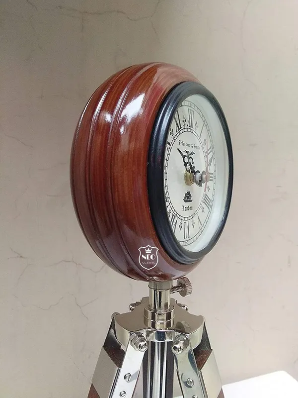 NEO_CLASSIC_Wooden_Tripod_Stand_Clock_|_Vintage_Brass_Antique_Look_Floor/Table_Clock_|_Adjustable_Decorative_Home_Decor_|_18_Inch