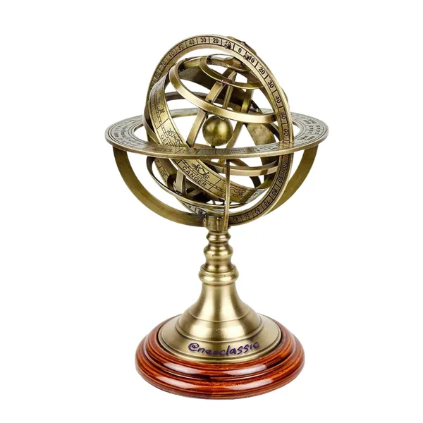 NEO_CLASSIC_Antique_Brass_Armillary_Globe_|_Vintage_Zodiac_Armillary_Sphere_with_Wooden_Base_|_Nautical_Pirate_Ship_Décor_|_Astronomical_Showpiece_for_Home_&_Office_(Medium)