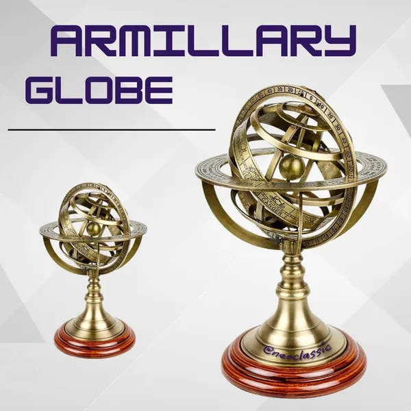 NEO_CLASSIC_Antique_Brass_Armillary_Globe_|_Vintage_Zodiac_Armillary_Sphere_with_Wooden_Base_|_Nautical_Pirate_Ship_Décor_|_Astronomical_Showpiece_for_Home_&_Office_(Medium)