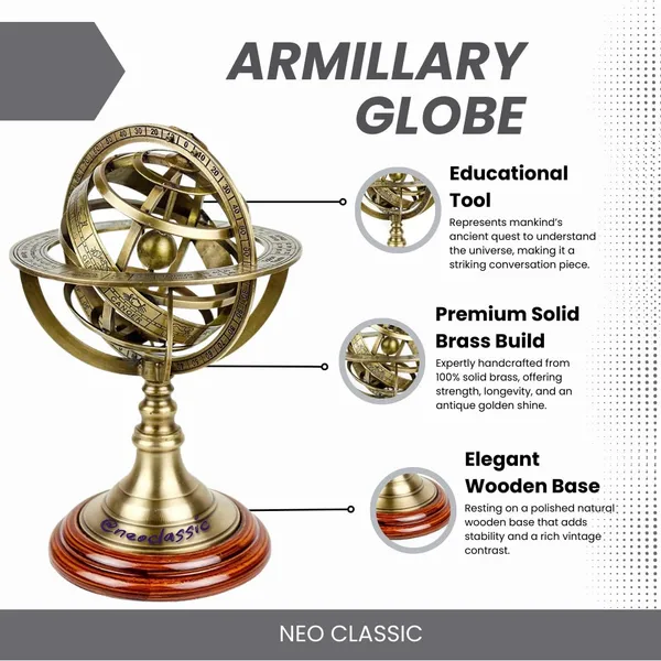 NEO_CLASSIC_Antique_Brass_Armillary_Globe_|_Vintage_Zodiac_Armillary_Sphere_with_Wooden_Base_|_Nautical_Pirate_Ship_Décor_|_Astronomical_Showpiece_for_Home_&_Office_(Medium)