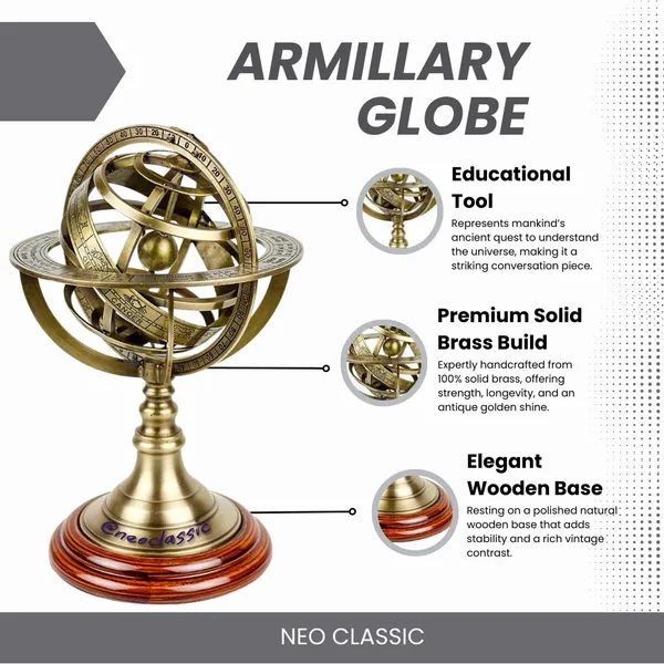 NEO_CLASSIC_Antique_Brass_Armillary_Sphere_with_Wooden_Base_|_28_cm_(11_Inch)_Large_Nautical_Globe_Décor_|_Vintage_Table_Showpiece_with_Polished_Finish