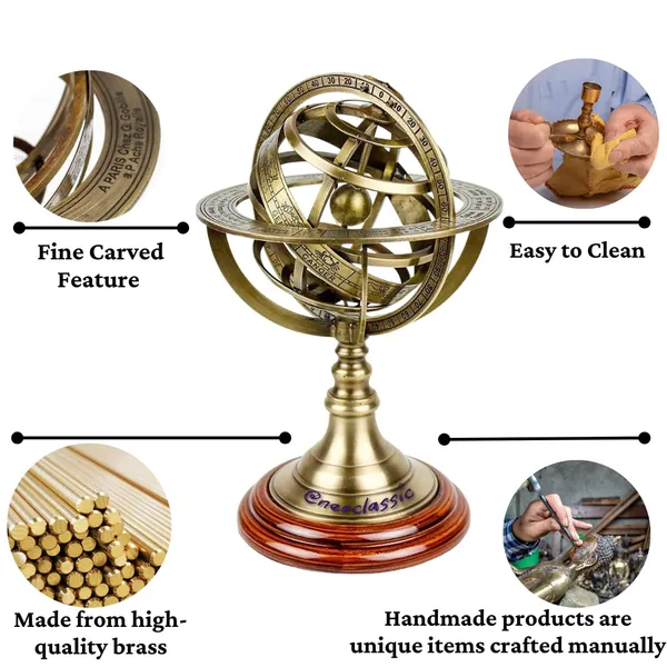 NEO_CLASSIC_Antique_Brass_Armillary_Sphere_with_Wooden_Base_|_28_cm_(11_Inch)_Large_Nautical_Globe_Décor_|_Vintage_Table_Showpiece_with_Polished_Finish