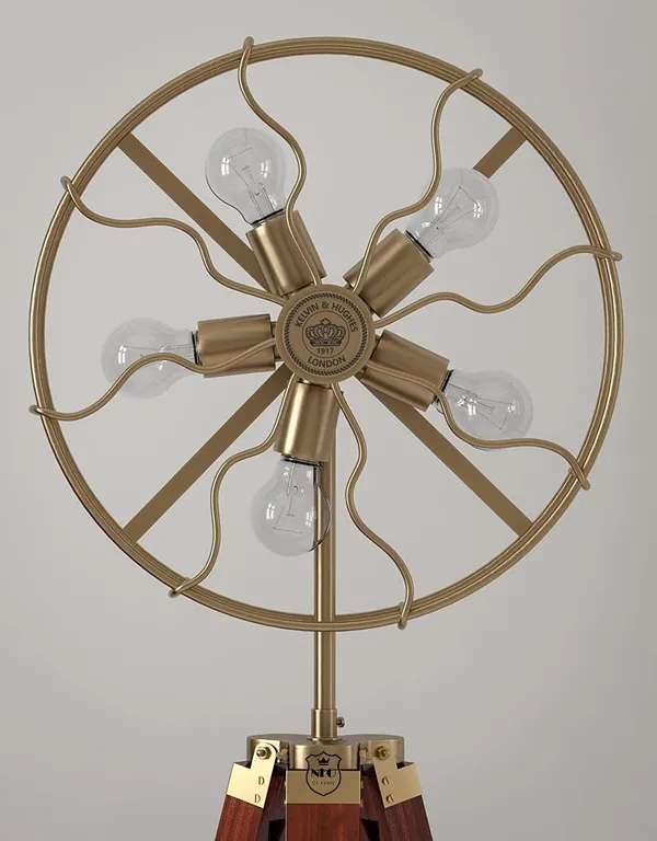 Alloy_Steel_Beautiful_Bedroom_Corner_Fen_Wooden_Brown_And_Brass_Antique_Gold_5ft_Adjustable_Tripod_Floor_Lamp_Standing_With_Movable_Wheel_Fan_Light_Medium_3_5_Feet