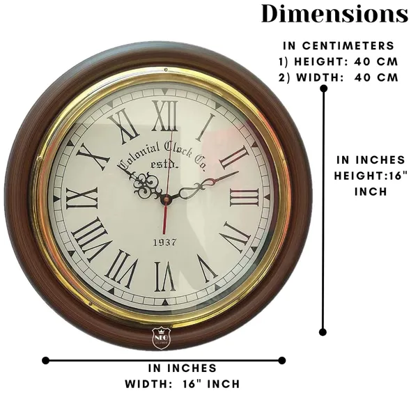 NEO_CLASSIC_Wooden_Antique_Designer_Wall_Clock_with_Solid_Brass_Ring_–_Vintage_Home_&_Office_Decor_(Coffee_Brown,_16_Inch)