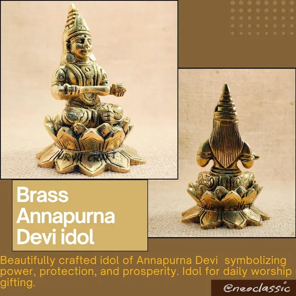 NEO_CLASSIC_Brass_Annapurna_Devi_Idol_(4_Inch)_|_Annapoorani_/_Annapoorneshwari_Murti_|_Traditional_South_Indian_Brass_Statue_for_Pooja_Room_&_Décor