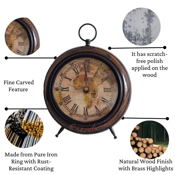 NEO_CLASSIC_Wooden_Table_Clock_–_Antique_Earth_Dial_for_Home_&_Office_Decor