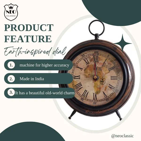 NEO_CLASSIC_Wooden_Table_Clock_–_Antique_Earth_Dial_for_Home_&_Office_Decor