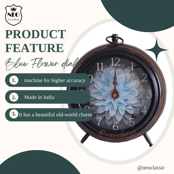 NEO_CLASSIC_Antique_Wooden_Table_Clock_–_Decorative_Office_&_Home_Desk_Clock_(Blue_Flower_Design)