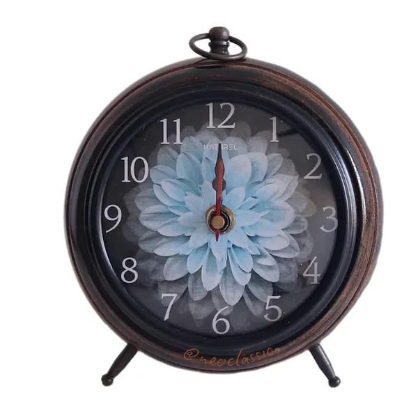 NEO_CLASSIC_Antique_Wooden_Table_Clock_–_Decorative_Office_&_Home_Desk_Clock_(Blue_Flower_Design)