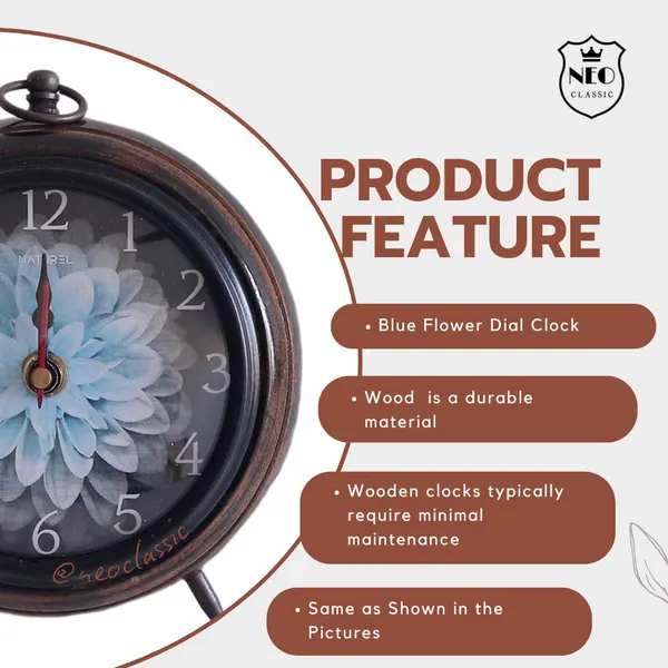 NEO_CLASSIC_Antique_Wooden_Table_Clock_–_Decorative_Office_&_Home_Desk_Clock_(Blue_Flower_Design)