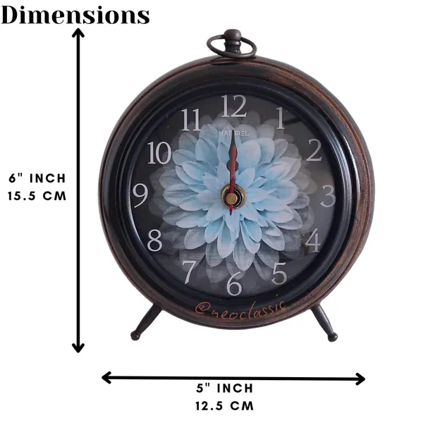 NEO_CLASSIC_Antique_Wooden_Table_Clock_–_Decorative_Office_&_Home_Desk_Clock_(Blue_Flower_Design)
