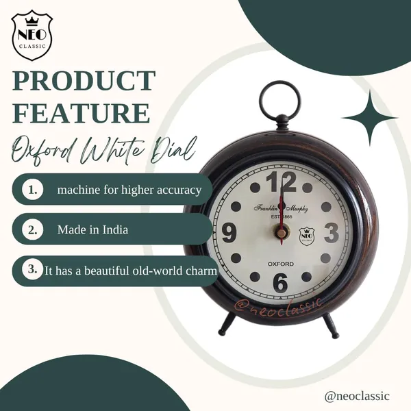NEO_CLASSIC_Antique_Wooden_Table_Clock_|_Oxford_White_Dial_Decorative_Desk_Clock_for_Office,_Home_Décor_&_Handicraft_Display