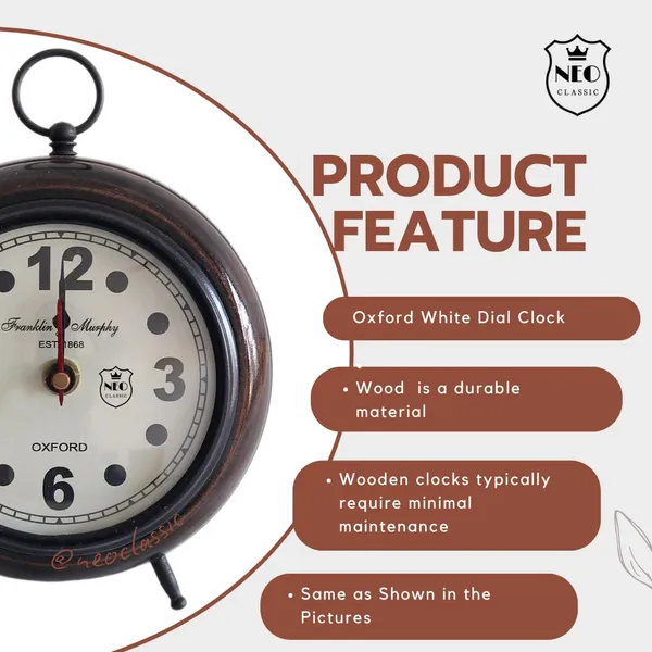 NEO_CLASSIC_Antique_Wooden_Table_Clock_|_Oxford_White_Dial_Decorative_Desk_Clock_for_Office,_Home_Décor_&_Handicraft_Display