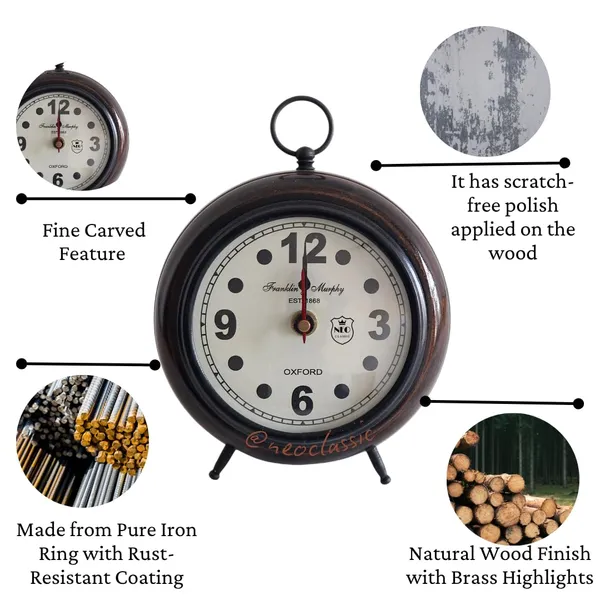 NEO_CLASSIC_Antique_Wooden_Table_Clock_|_Oxford_White_Dial_Decorative_Desk_Clock_for_Office,_Home_Décor_&_Handicraft_Display