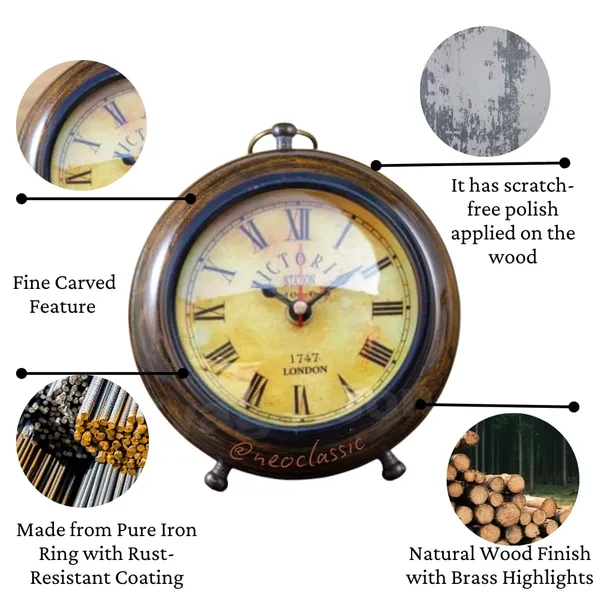 NEO_CLASSIC_Antique_Wooden_Table_Clock_for_Home_&_Office_Decor_–_Victoria_Roman_1947