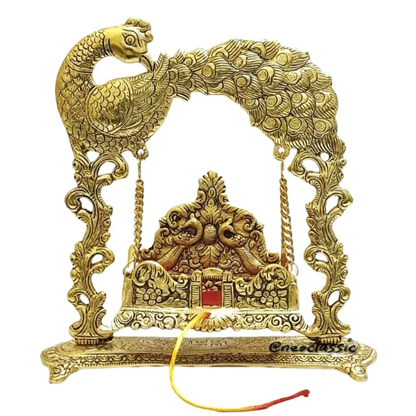 Aluminium_Swing_Laddu_Gopal_Jhula_Krishna_Hindola_Palana_For_Temple_Pooja_Showpiece_Religious_Idol_Gift_Article_10_Inch_Peacock_Moor_Fantasy_Gold