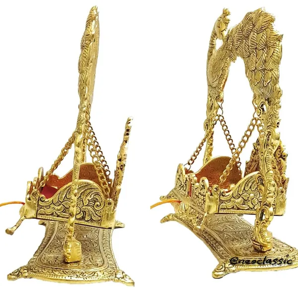 Aluminium_Swing_Laddu_Gopal_Jhula_Krishna_Hindola_Palana_For_Temple_Pooja_Showpiece_Religious_Idol_Gift_Article_10_Inch_Peacock_Moor_Fantasy_Gold