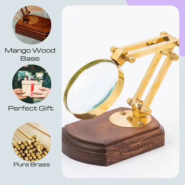 NEO_CLASSIC_Vintage_5X_Magnifying_Glass_with_Adjustable_Stand_|_Antique_Finish_Magnifier_with_Mango_Wood_Base_&_Screw_Lock_Arm_for_Reading,_Crafting,_Hobby,_Inspection_&_Repairs