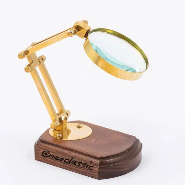 NEO_CLASSIC_Vintage_5X_Magnifying_Glass_with_Adjustable_Stand_|_Antique_Finish_Magnifier_with_Mango_Wood_Base_&_Screw_Lock_Arm_for_Reading,_Crafting,_Hobby,_Inspection_&_Repairs