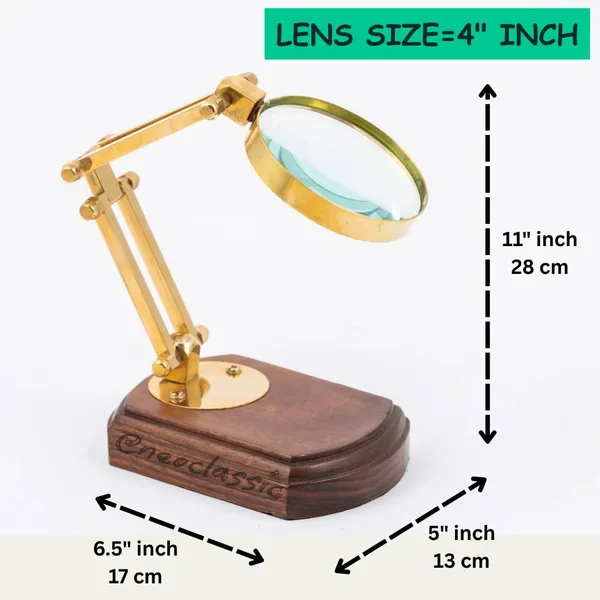 NEO_CLASSIC_Vintage_5X_Magnifying_Glass_with_Adjustable_Stand_|_Antique_Finish_Magnifier_with_Mango_Wood_Base_&_Screw_Lock_Arm_for_Reading,_Crafting,_Hobby,_Inspection_&_Repairs
