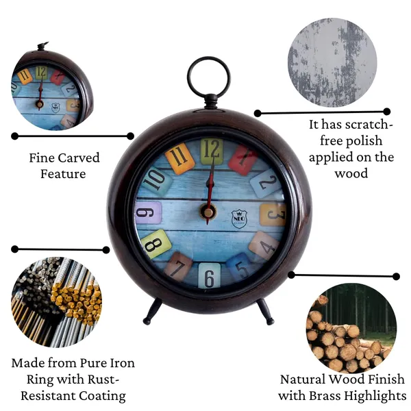 NEO_CLASSIC_Antique_Wooden_Table_Clock_–_Decorative_Office_&_Home_Desk_Clock_(Multicolor_Dial)