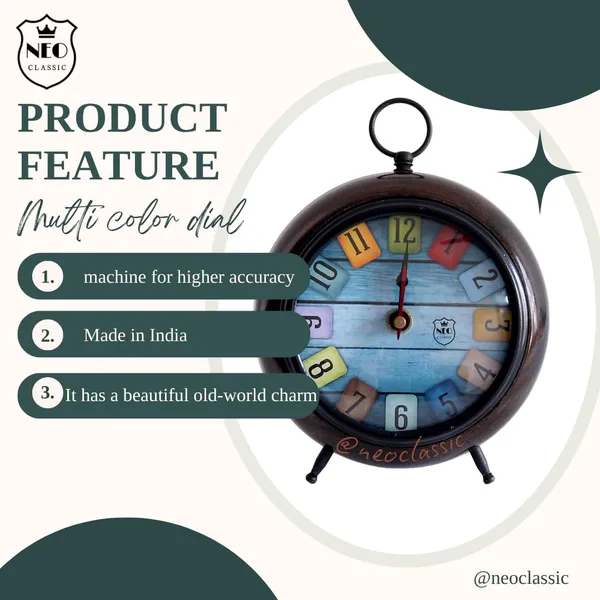 NEO_CLASSIC_Antique_Wooden_Table_Clock_–_Decorative_Office_&_Home_Desk_Clock_(Multicolor_Dial)
