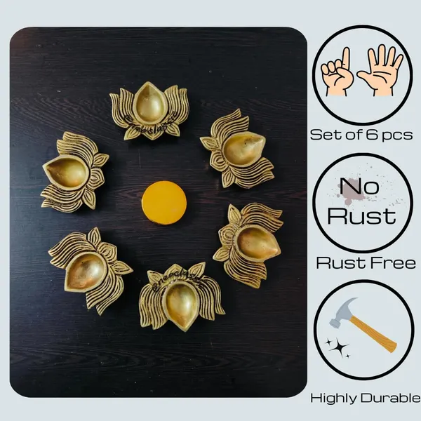 NEO_CLASSIC_Brass_Diya_|_Kamal_Deepak_|_Lotus_Design_Brass_Finish_(Set_of_6)_for_Diwali_&_Puja