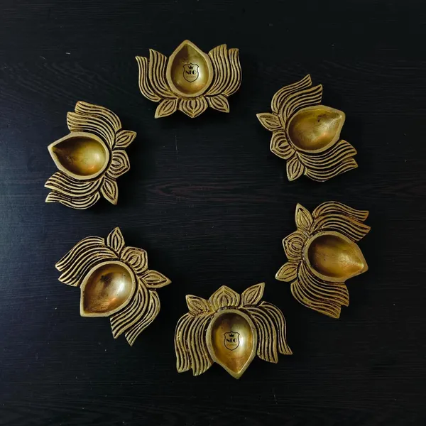 NEO_CLASSIC_Brass_Diya_|_Kamal_Deepak_|_Lotus_Design_Brass_Finish_(Set_of_6)_for_Diwali_&_Puja