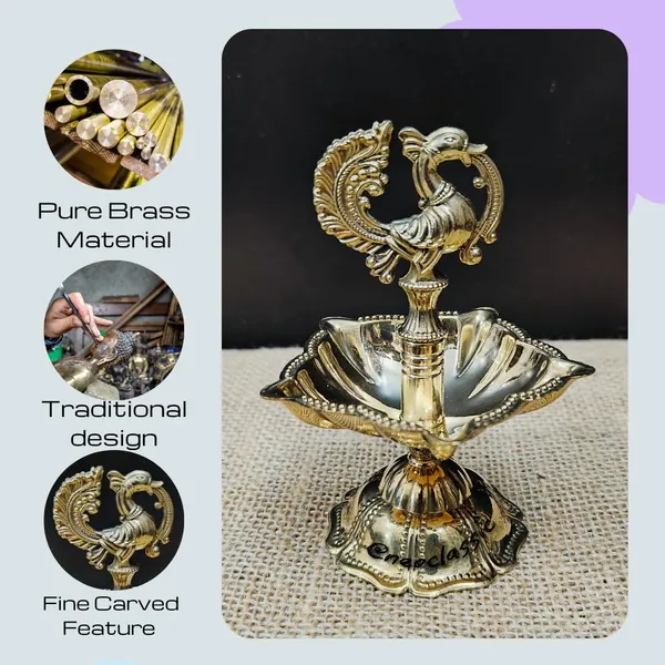 NEO_CLASSIC_Handcrafted_Brass_Peacock_Diya_for_Pooja_|_Traditional_Vilakku_Oil_Lamp_|_Antique_Finish_Brass_Deepak_for_Home_Temple_&_Festive_Decor