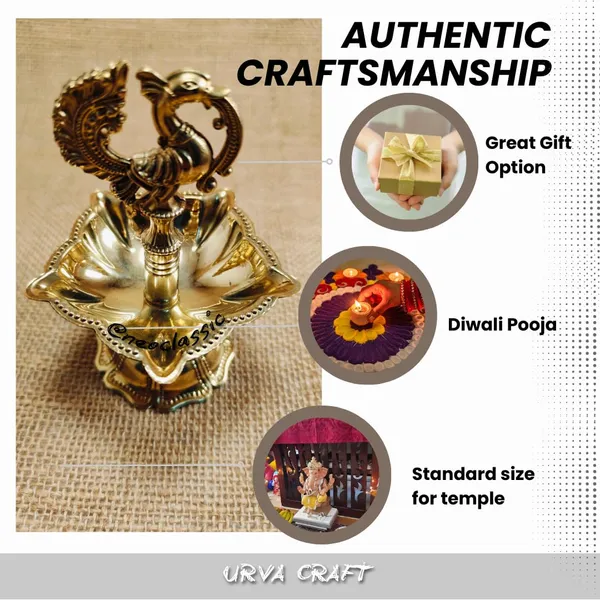 NEO_CLASSIC_Handcrafted_Brass_Peacock_Diya_for_Pooja_|_Traditional_Vilakku_Oil_Lamp_|_Antique_Finish_Brass_Deepak_for_Home_Temple_&_Festive_Decor