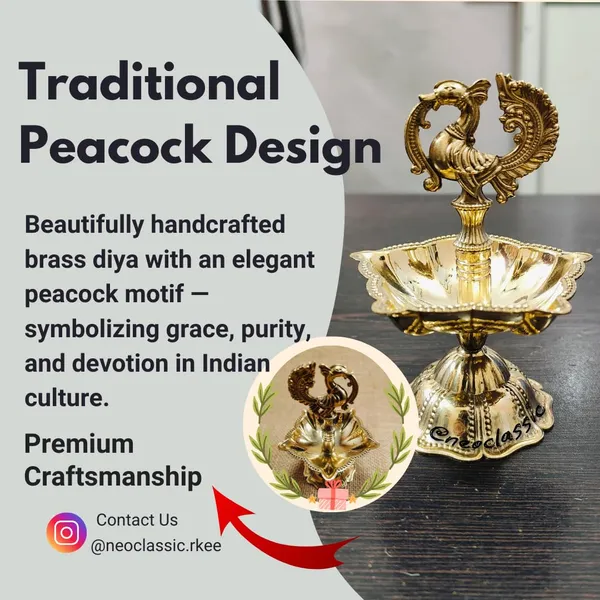 NEO_CLASSIC_Handcrafted_Brass_Peacock_Diya_for_Pooja_|_Traditional_Vilakku_Oil_Lamp_|_Antique_Finish_Brass_Deepak_for_Home_Temple_&_Festive_Decor