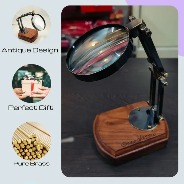 5x_Vintage_Magnifying_Glass_With_Adjustable_Stand_Antique_Finish_Screw_Lock_Arm_Mango_Wood_Base_Ideal_For_Reading_Crafting_Repairs_Hobby_Work_11_Inch