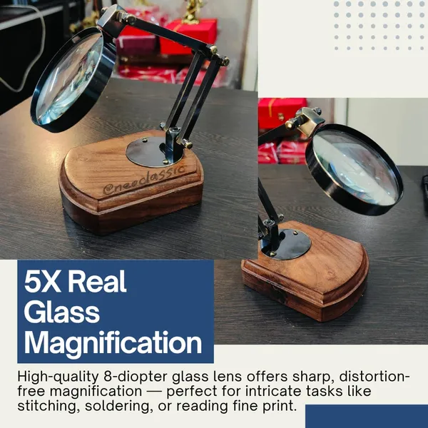 5x_Vintage_Magnifying_Glass_With_Adjustable_Stand_Antique_Finish_Screw_Lock_Arm_Mango_Wood_Base_Ideal_For_Reading_Crafting_Repairs_Hobby_Work_11_Inch